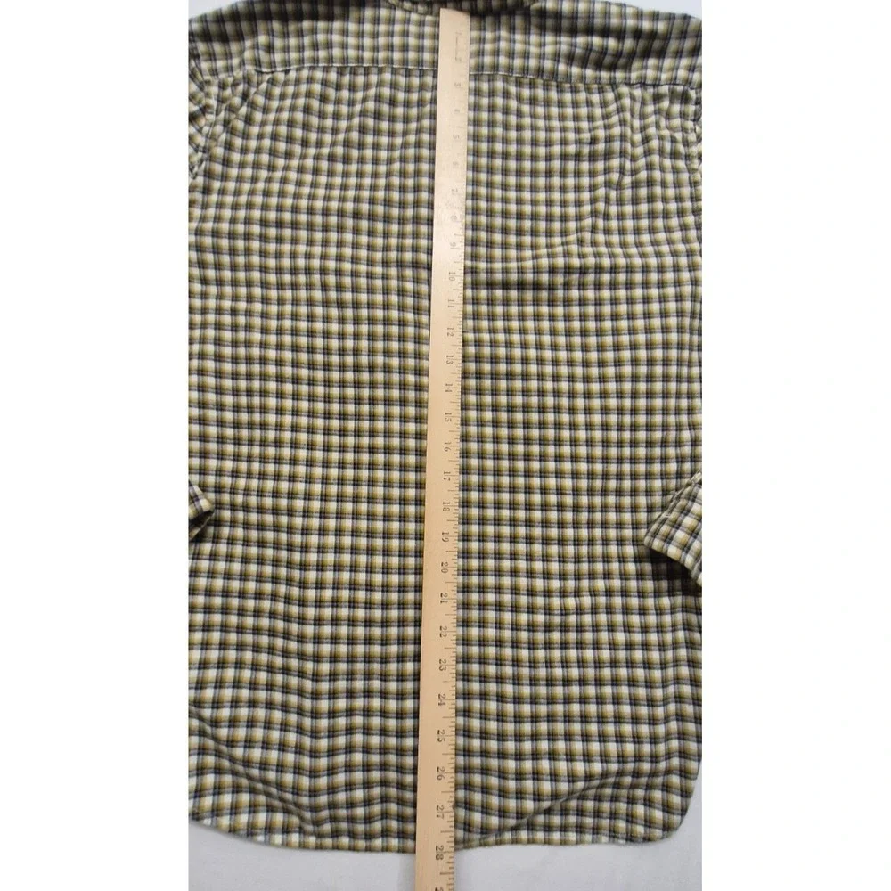 Banana Republic Untucked Fit men's brown plaid‎ LS button up shirt LG Cotton